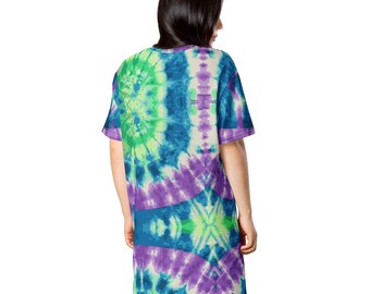 Electric Groove Tie-Dye T-Shirt Dress Ladies Teens - Trendy Summer Dress - Bold Retro Swirl for Cruise Beachwear or Vacation Travel Electric Groove Tie-Dye T-Shirt Dress Ladies Teens - Trendy Summer Dress - Bold Retro Swirl for Cruise Beachwear or Vacation Travel