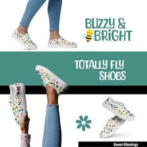 Zapatos sin cordones con estampado de insectos para mujer - Lindos insectos de dibujos animados con temática de jardín - Zapatillas deportivas divertidas para educadores de preescolar, jardín de infantes y STEM