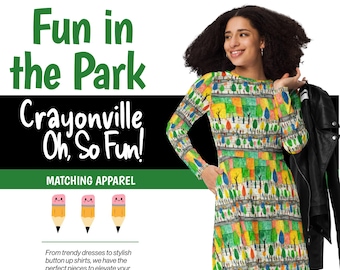Crayonville Fun in the Park Midi-Length Dress Ladies Women Teens - Funky Fun Green Dress - Preschool Kindergarten Elementary School Teachers