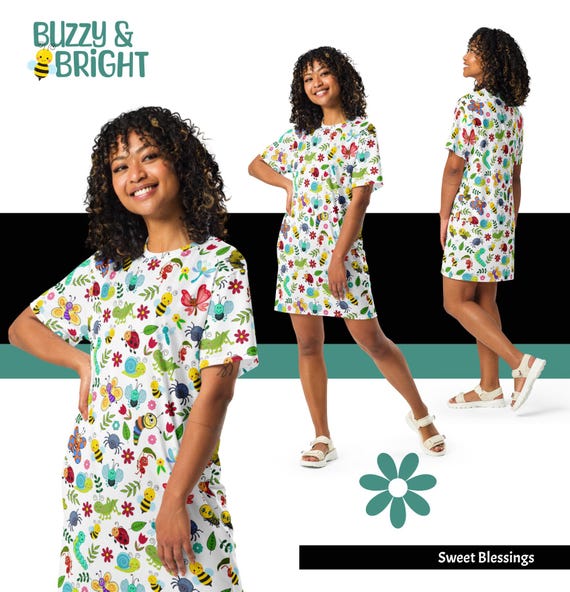Whimsical Bug T-shirt Dress for Elementary Science Teachers – Cute