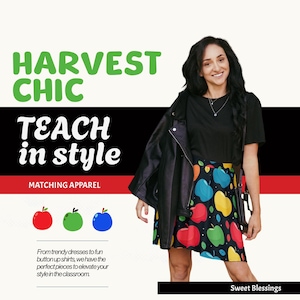 Back to School Teacher Apples Skirt Ladies Women Teens - Apple Festival Red Green Blue Yellow Preschool Kindergarten Elementary Skater Skirt
