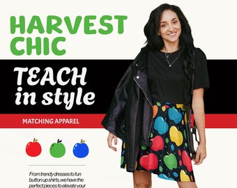 Terug naar school leraar appels rok dames dames tieners - appel festival rood groen blauw geel kleuterschool basisschool skaterrok