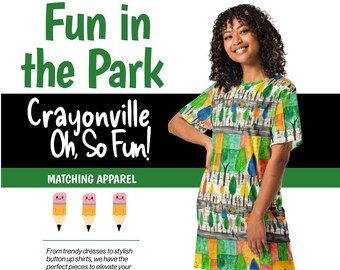 Crayonville Fun in the Park T-Shirt Dress Ladies Women Teens - Preschool Kindergarten Elementary School Teachers - Trendy Vibes Green Dress