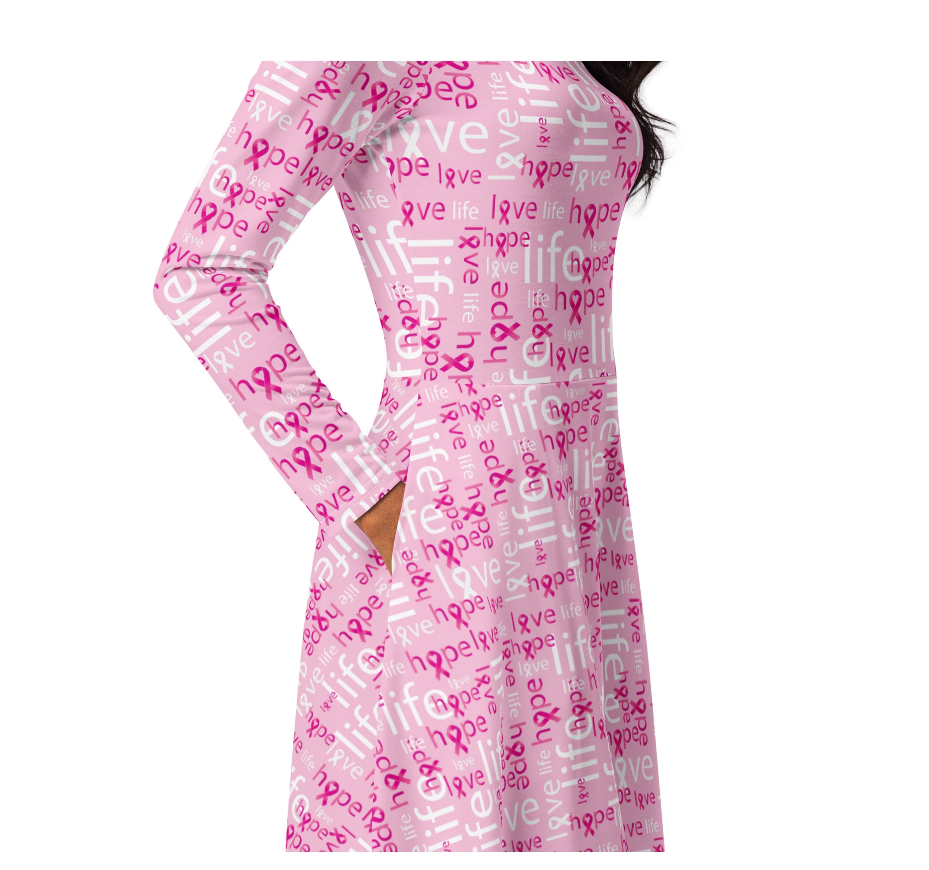 pink dress for breast cancer breast cancer pink dresses Pink Breast Cancer Ribbon Pattern Print Short Sleeve Maxi Dress