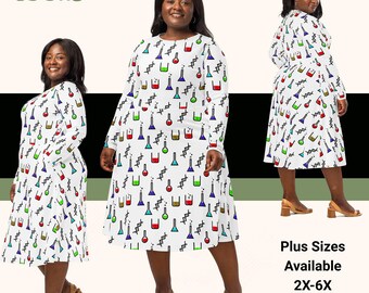 Science Teacher STEM Long Sleeve Midi Dress Ladies Teens
