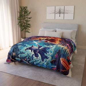 Cobertor Sherpa Infantil Mystical Wizard - Manta de lã com estampa de arte mágica e fantasia, fogo e gelo, presente de aniversário e Natal para meninos e adolescentes, decoração de quarto 60" × 80"