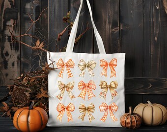 Herbst Coquette Bögen Einkaufstasche | Gingham & Florale Herbsttasche