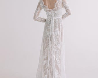 Boho style lace wedding dress-vintage wedding dress long sleeves