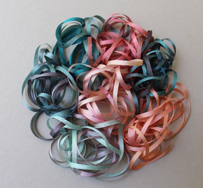 Coral Reef Mix 14 metres of 3.5mm silk ribbon image 1