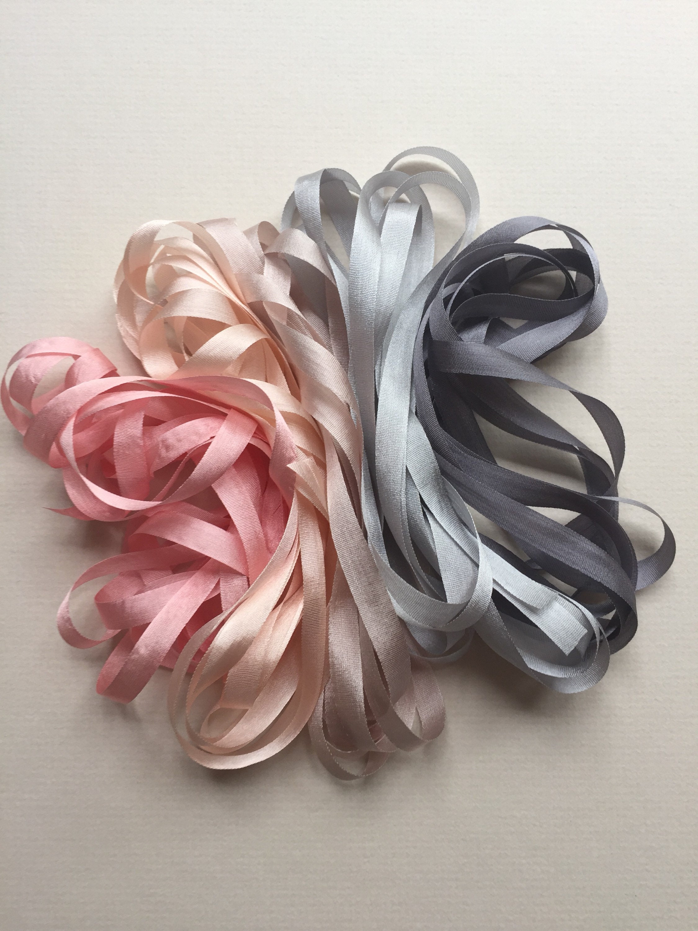Pink and Grey Mix 10 metres of 7mm silk ribbon Etsy