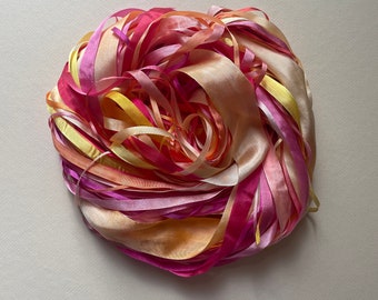 Silk Ribbon Remnants - Pink, Orange, Peach and Apricot