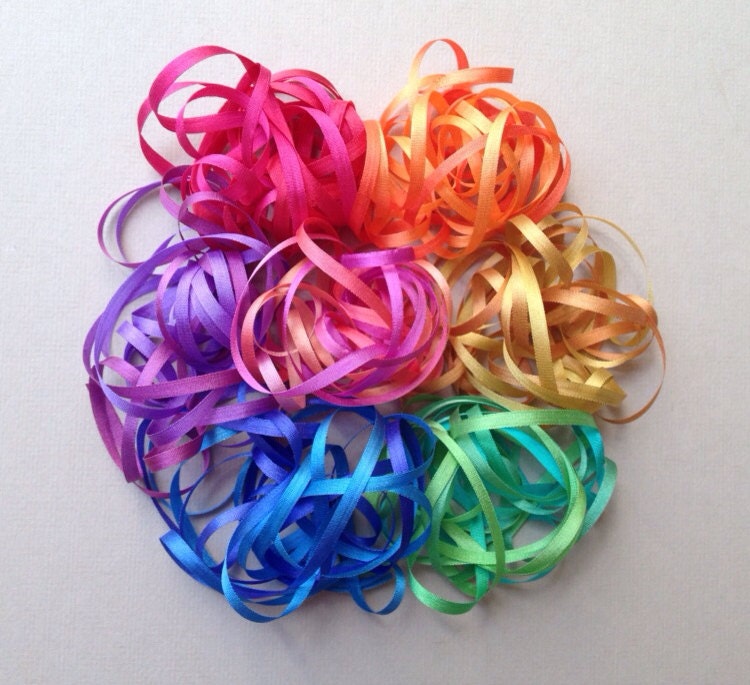 Bright Rainbow Mix - 14 metres of 3.5mm silk ribbon