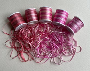 Pinks Mix - 15 metres of 2mm variegated silk ribbon