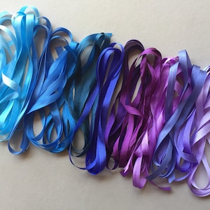 Blues and Purple Mix - 14 Meter 7 mm einfarbiges Seidenband