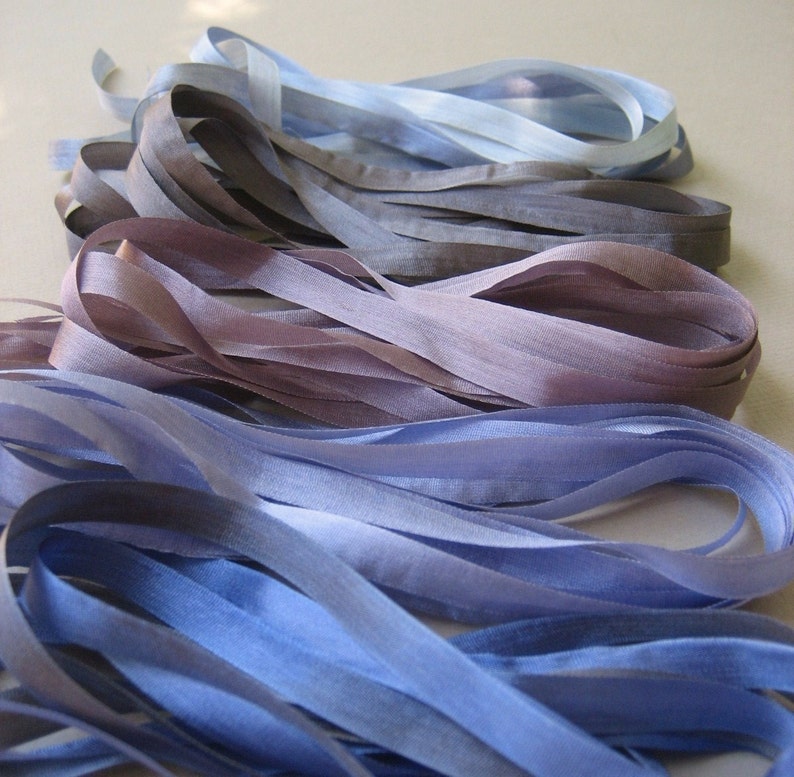 10 metres of 7mm silk ribbon Stormy Weather Mix