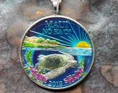 Maui - Turtle Coin Pendant. Artist Hand Painted. Leslie Collection - Limited Edition