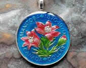 Canada - Flower Coin Pendant. Manitoba 100 Years. Artist Hand Painted. Leslie Collection - Limited Edition Keepsake