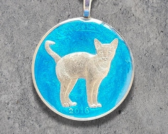 Hand Painted Stroma - Scotland Coin. Abyssinian Cat Pendant.  1-1/4 inch coin dated 2016.