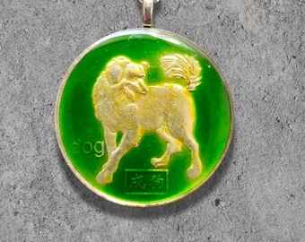 Hand Painted China Coin. Year of the Dog Pendant by artist Ann Nolen.