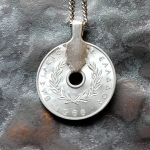 Greece Wine Grape Coin Pendant. Hand Painted by Ann Nolen. Coin size Dainty, about 7/8 inch. Dates 1954, 1966, or 1969. image 2