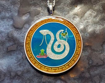 China coin, Year of the Snake. Hand Painted by Ann Nolen. Coin size Large, about 1-1/2 inch. Coin Jewelry.