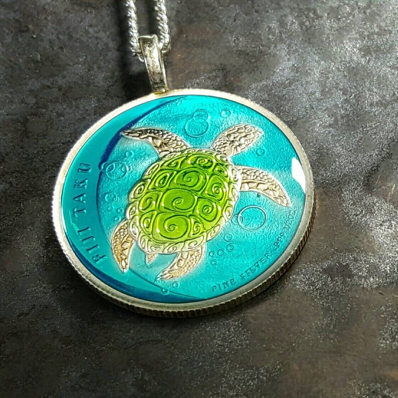 Niue Sea Turtle Coin Pendant Artist Hand Painted Coin | Etsy