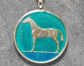 Hand Painted Ireland Coin. Hunter Horse Pendant  by artist Ann Nolen.