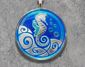 Hand Painted Samoa Silver Coin. Seahorse Pendant. 1-1/2 inch coin dated 2019.