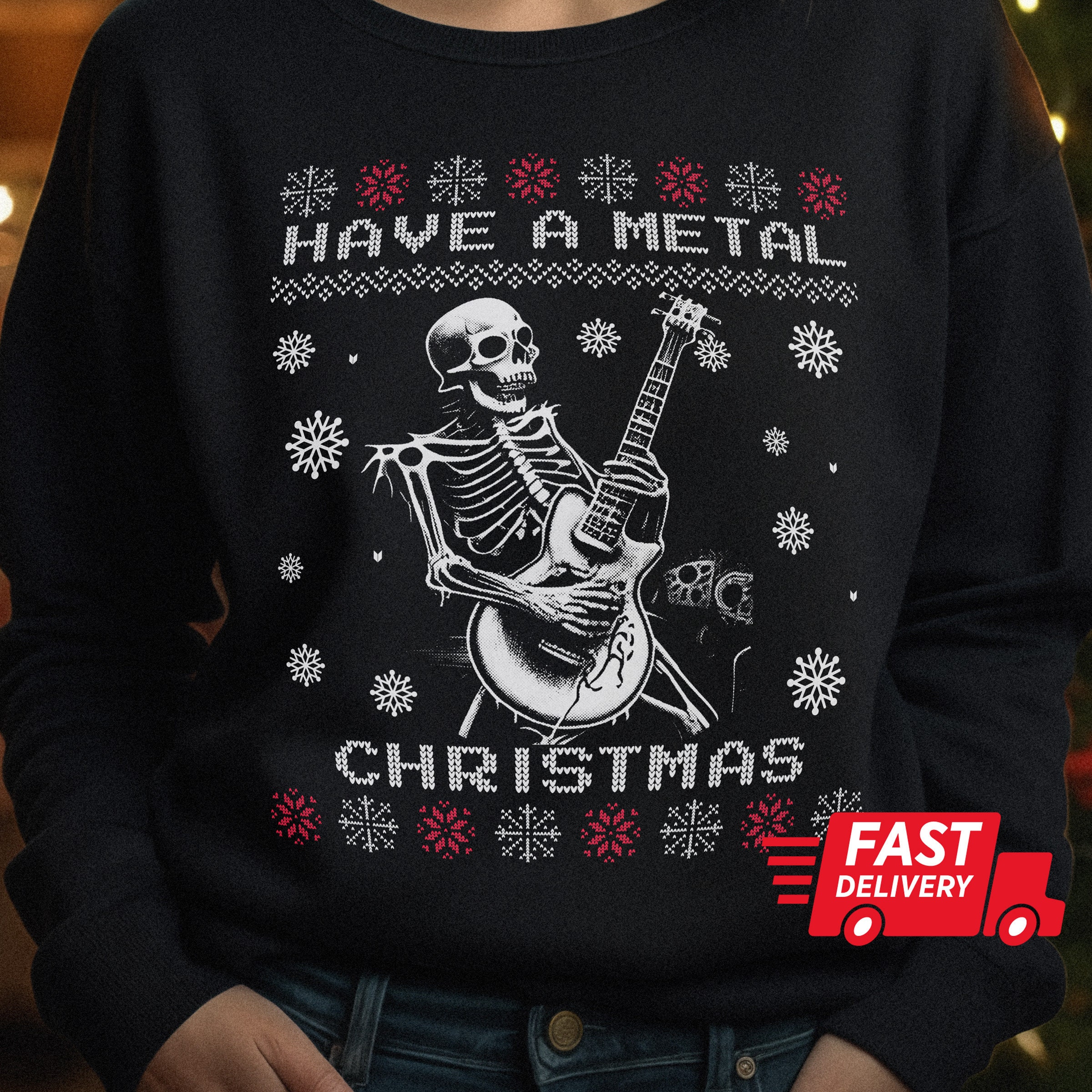 Black metal christmas jumper hotsell