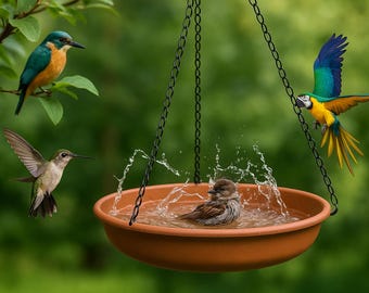 Outdoor Hummingbird Feeder with Water Tray – Hanging Bird Bath & Drinker – Garden Yard Decoration for Small Birds