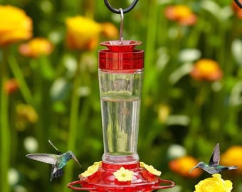1pc suspended hummingbird feeder, bird with hook feeder, 5 nectar feeding ports (13.5oz)