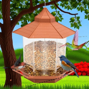 Automatic Bird Feeder Hanging Food Feeding Tool Gazebo Outdoor Birds Feeder Multiple Hole Nut Feeding House Bird Food Container