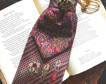 Vintage Golf Tie Necklace - Statement Jewelry with Jewel Leaf Brooch