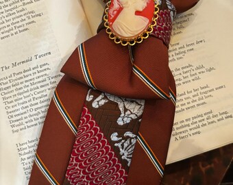 Vintage Cameo Brooch Tie Necklace | Upcycled Copper upcycled Neckwear Gift