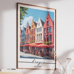 Bruges, Belgium poster, wall decoration, travel, art print, original gift for architecture lovers
