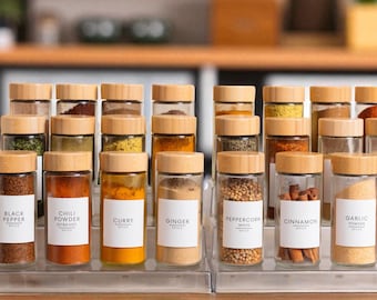 24 Modern Round Spice Jars with Labels