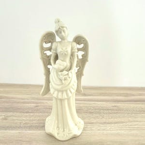 Vintage Cream Ceramic Angel Figurine Holding Heart | Shabby Chic Angel Statue | Victorian Style Home Decor