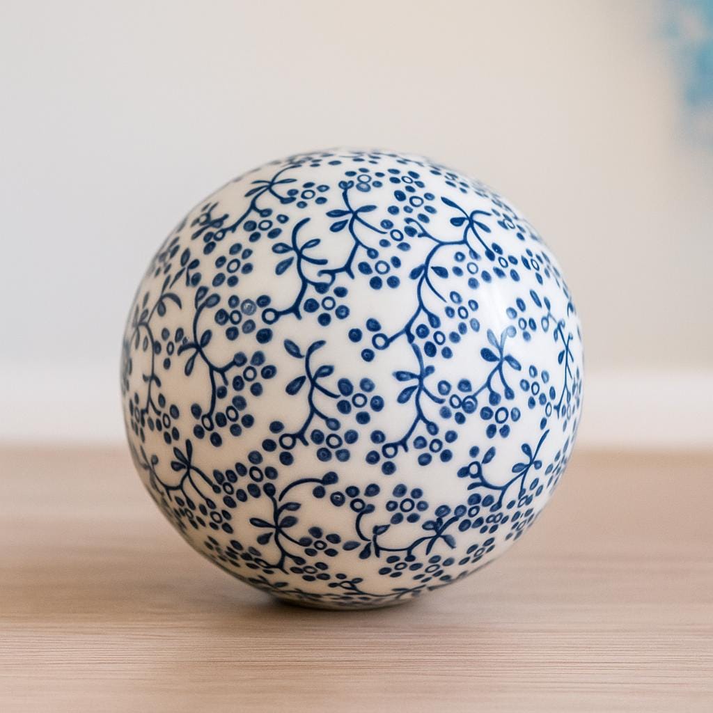 Red Lantern 3" Porcelain Ball Set - Set Of 10 Decorative Balls, White Stripes