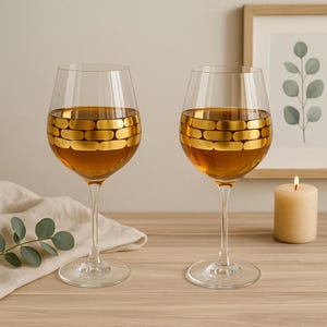 Besonderes Geschenk - Muttertagsgeschenk - Schöne Wein Vintage Gold Weingläser - 2er-Set Elegante Vintage Weingläser Mid-Century Barware