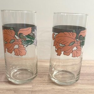 Vintage Floral Highball Glasses (Set of 2) - Mid-Century Modern Barware