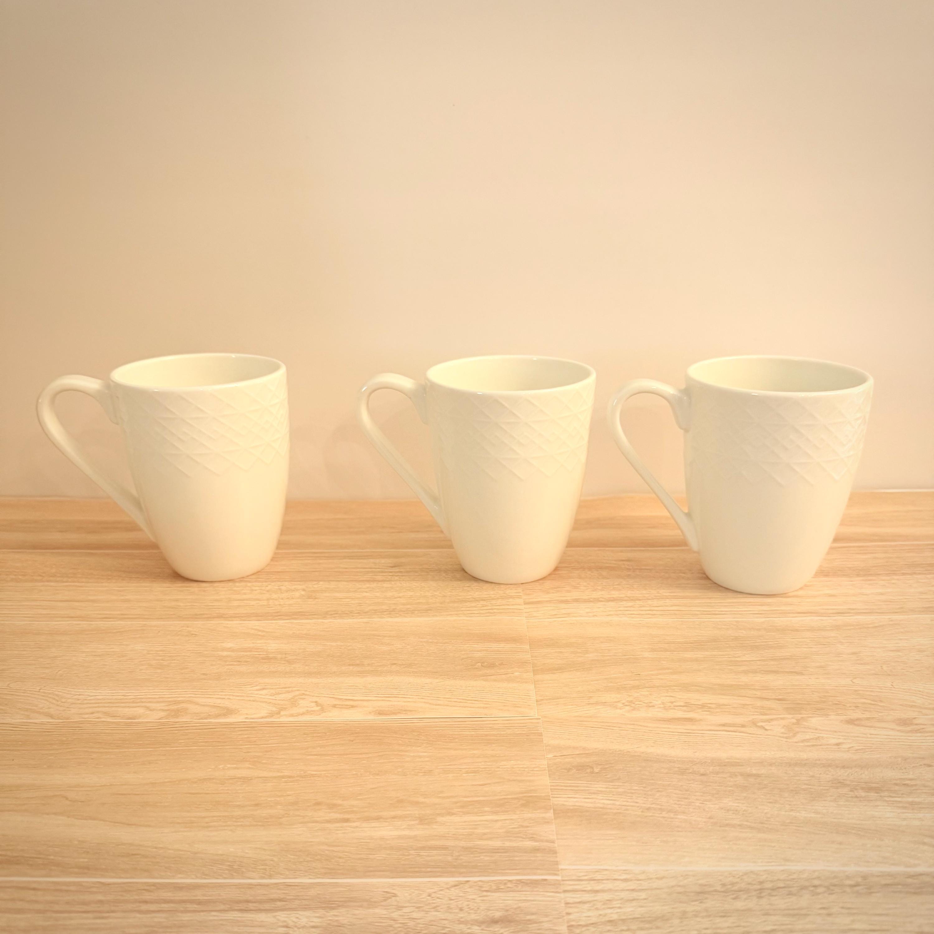 Mikasa Jenna Bone China Mugs: Embossed Diamond Coffee Set of 3
