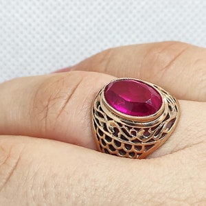 Beautiful Women's Jewelry Sterling Silver 875, Silver ring ruby stone with gold plated vintage 1970, Antique Soviet ring with natural stone