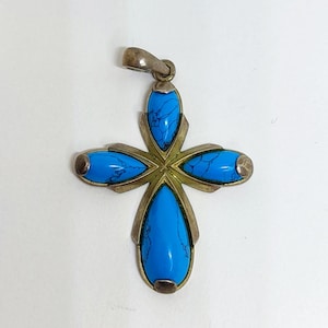 Elegant sterlingzilveren kruis met turkoois inlegwerk, turkoois kruishanger, 925 sterlingzilveren hanger, edelsteen turkoois ketting