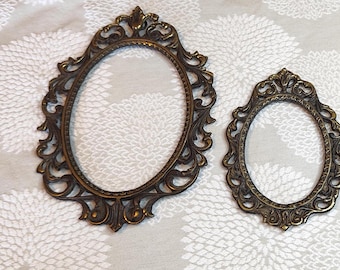 Ornate vintage oval picture brass frames photo, frame ancestral gallery without glass, oval wall hanging brass decor, pictures frame decor