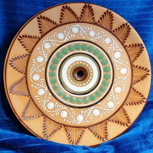 Vintage Ukrainian Hand painted wall pottery plate, Handmade clay bowl Ceramic plates Ethnic style Serving Ukraine Country decor Wall decor