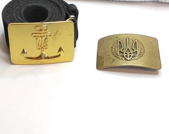 Vintage Ukraine Marine Gürtel, Vintage Messing Gürtel mit Ukrainischen Emblem, Marine Militär Gürtel Messingschnalle, Militäruniform Gürtel mit Dreizack