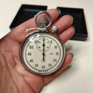 Nytt stoppur med 2 knappar, Agat Watch Factory, 16 juveler, vintage mekanisk USSR, vintage sällsynt kronograf fickur i originalfodral