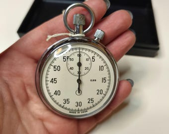 New Stopwatch 2-Button Agat Watch Factory 16 Jewels Vintage Mechanical USSR, Vintage rare Chronograph Pocket Watch in original case