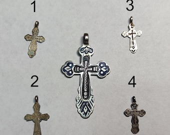 Antique Silver Crosses Necklace Imperial Russia 18th century Antique Religious relic symbol of faith, Silver Imperial Antique Crosses