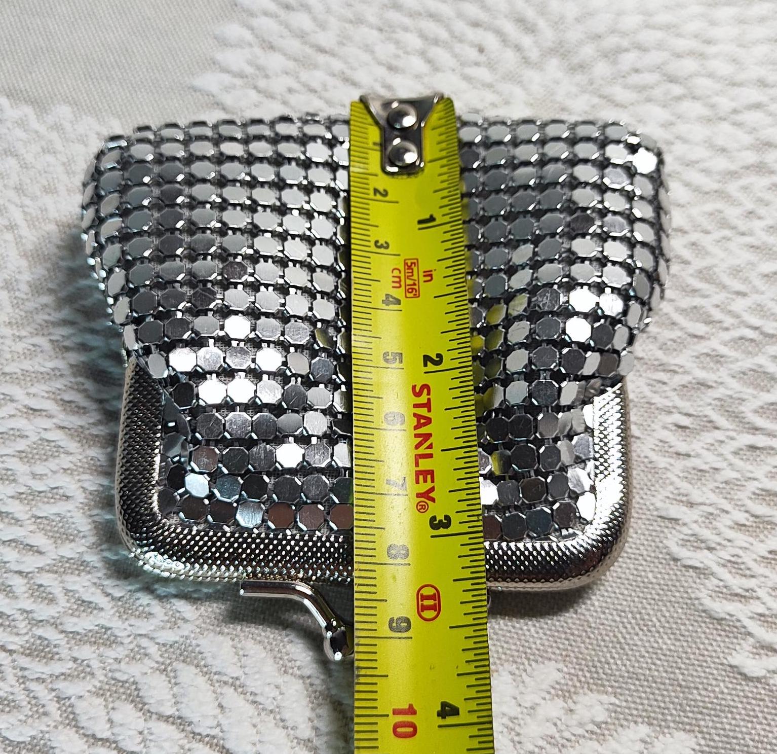 Retro Silver Chainmail Metal Coin Purse, Vintage Silver